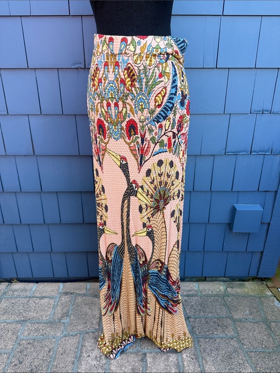FARM Rio Dresses & Skirts - FARM Rio Peach Maxi Skirt with Blue, Red and Green Crane Print medium